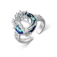 TOUPOP Sterling Silver Blue Crystal Adjustable Initial Ring For Women-undefined