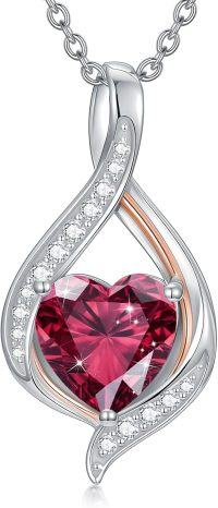 wholesale White Gold Plated Silver & Moissanite 1.5cttw Infinity Heart Birthstone Necklace with July Gemstone, Adjustable Chain, Gift Box-G-July