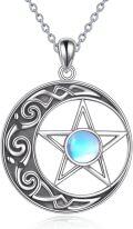 wholesale 925 Sterling Silver Opalite Moon Star Witch Pendant Necklace-0-0
