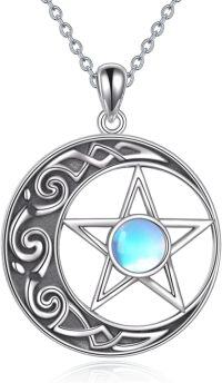 wholesale 925 Sterling Silver Opalite Moon Star Witch Pendant Necklace-Moonstone Necklace