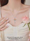 wholesale TOUPOP Cross Necklace For Women Cross Rose Pendant Sterling Silver Cross Rose Flower Necklace Celtic Religious Jewelry Gifts For Women -0-1