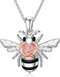 wholesale 925 Sterling Silver Rose Gold Plated CZ Heart Shaped Honeycomb Bee Pendant Necklace Gifts for Women Girls Wife-0-0