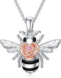 wholesale 925 Sterling Silver Rose Gold Plated CZ Heart Shaped Honeycomb Bee Pendant Necklace Gifts for Women Girls Wife-Rose Bee