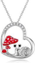 wholesale 925 Sterling Silver Heart-Shaped Red Polka Dot Mushroom and Snail Pendant Necklace for Women-0-0