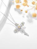 wholesale 925 Sterling Silver Cross Pendant With Floral Design And Yellow Gems-0-2