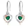 TOUPOP Sterling Silver Emerald May Birthstone Heart Butterfly Earrings-0-0