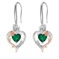 TOUPOP Sterling Silver Emerald May Birthstone Heart Butterfly Earrings-undefined