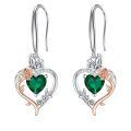 TOUPOP Sterling Silver Emerald May Birthstone Heart Butterfly Earrings-0-0
