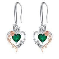 TOUPOP Sterling Silver Emerald May Birthstone Heart Butterfly Earrings-undefined