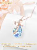 wholesale 925 Sterling Silver Rose Gold Plated Bow Knot Red Crystal Drop Pendant Necklace-0-4