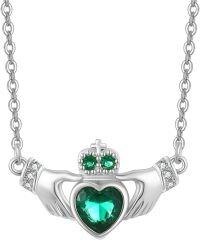wholesale 925 Sterling Silver Emerald Heart Claddagh Pendant Necklace for Women Irish s-Silver