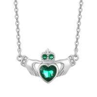 wholesale 925 Sterling Silver Emerald Heart Claddagh Pendant Necklace for Women Irish s-Silver