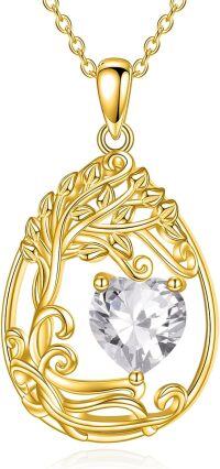wholesale 925 Sterling Silver Yellow Gold Plated Gemstone Tree of Life Pendant Necklace-04-Apri-Cubic Zirconia