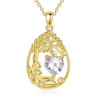 wholesale 925 Sterling Silver Heart Pendant Necklace Wholesale Gold Plated-04-Apri-Cubic Zirconia
