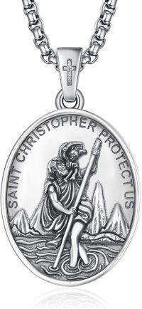 wholesale 925 Sterling Silver St Christopher Protectus Pendant Necklace w/ 3mm 26 Chain-A20-Saint Christopher