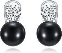 wholesale S925 Sterling Silver Black Freshwater Pearl Earrings for Women, Rose Gold Plated, Gift for Wife Girlfriend Mother, Certified-Style2