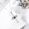 wholesale 925 Sterling Silver Blue Crystal Butterfly Cross Pendant Necklace for Women and Men Jewelry-0-2
