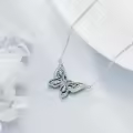 wholesale 925 Sterling Silver Abalone Shell Butterfly Pendant Necklace with CZ Stones for Women Girls s 45cm Chain Length-0-2