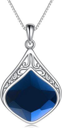 wholesale Sterling Silver Moonstone Lapis Larimar Moss Agate Teardrop Filigree Pendant-Sapphire stone necklace