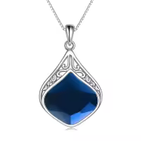 wholesale 925 Sterling Silver Moonstone Lapis Larimar Moss Agate Teardrop Filigree Pendant-Sapphire stone necklace