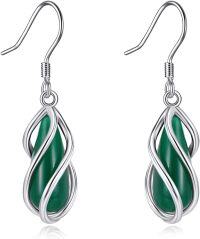 wholesale 925 Sterling Silver Green Jade Twisted Wire Wrapped Drop Earrings for Women-Jade