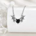 wholesale 925 Sterling Silver Black Onyx Angel Wing Heart Pendant Necklace for Women-0-3