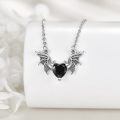 wholesale 925 Sterling Silver Black Onyx Angel Wing Heart Pendant Necklace for Women-0-3