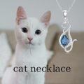 wholesale 925 Sterling Silver Teardrop Blue Topaz and Cubic Zirconia Cat Pendant Necklace 18+2 Chain for Women-0-5