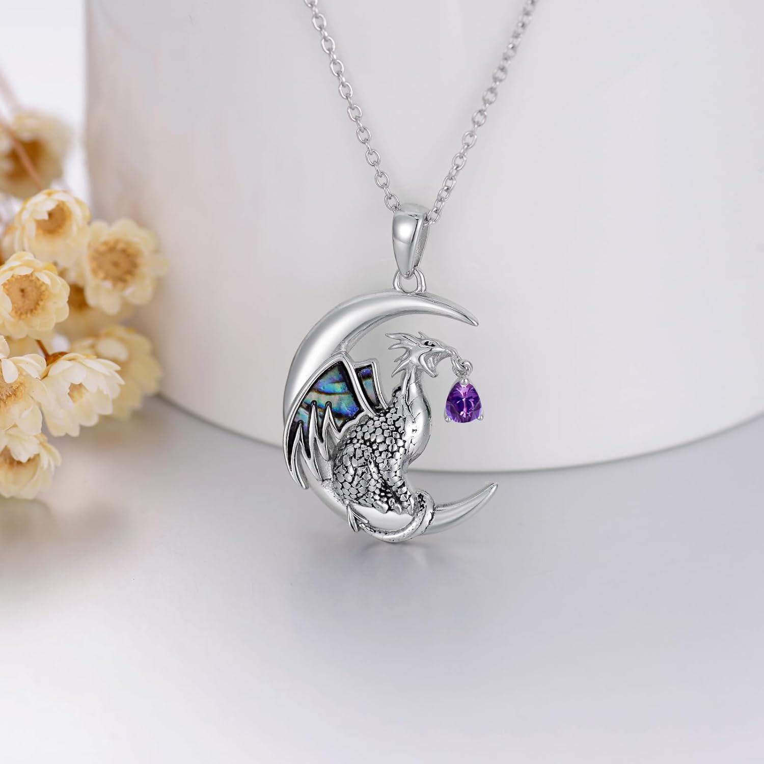 wholesale 925 Sterling Silver Birthstone Dragon Wyvern Pendant Necklace for Women-0-1