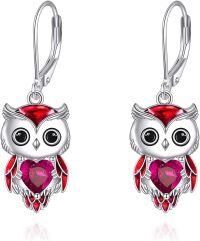 wholesale 925 Sterling Silver Birthstone Owl Dangle Earrings for Women Christmas Gifts-07-July