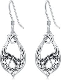 wholesale 925 Sterling Silver Dragonfly Teardrop Antique Celtic Knotwork Dangle Earrings  for Women-Dragonfly