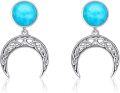 wholesale 925 Sterling Silver Blue Opal & Red Agate Celtic Knot Moon Drop Earrings for Women - Boho s-0-0