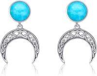 wholesale 925 Sterling Silver Blue Opal & Red Agate Celtic Knot Moon Drop Earrings for Women - Boho s-turquoise