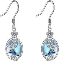 wholesale 925 Sterling Silver Blue Moonstone Hummingbird Filigree Oval Drop Earrings-Hummingbird moonstone earrings