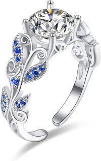 wholesale  Sterling Silver Birthstone Adjustable Open Ring for Women -Sapphire