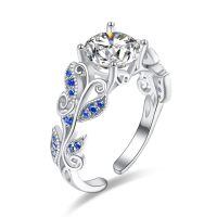wholesale 925 Sterling Silver Birthstone Adjustable Open Ring for Women-Sapphire