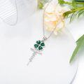 wholesale 925 Sterling Silver Malachite Four-Leaf Clover Cross Necklace with Chain for Men & Women - Christian -0-3