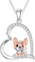 wholesale 925 Sterling Silver Corgi in Heart Pendant Necklace for Women - Cute Animal -0-0
