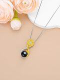 wholesale 925 Sterling Silver Black Freshwater Pearl Sunflower Pendant Necklace for Women-0-1
