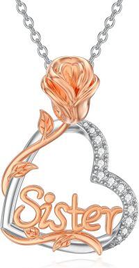 wholesale Sterling Silver Lab Grown Diamond Rose Heart Necklace for Women Anniversary Birthday Mother s Day Gifts for Mom Sister-A-Heart Rose Diamond-Sister