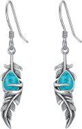 wholesale 925 Sterling Silver Turquoise Feather Drop Boho Earrings for Women-0-0