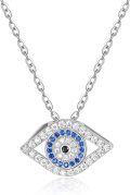 wholesale 925 Sterling Silver Evil Eye Pendant with Blue Cubic Zirconia and White CZ Stones Necklaces for Women Gifts-0-0