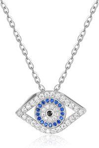 wholesale 925 Sterling Silver Evil Eye Pendant with Blue Cubic Zirconia and White CZ Stones Necklaces for Women Gifts-4-Classic Evil Eye Silver