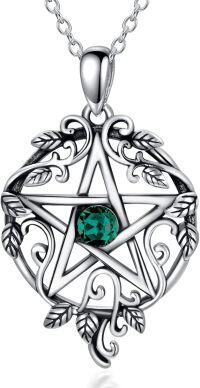 wholesale 925 Sterling Silver Pentagram Necklace with Birthstone Wiccan Tetragrammaton Gift for Women-05-May