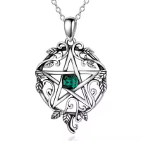 wholesale 925 Sterling Silver Pentagram Necklace with Birthstone Wiccan Tetragrammaton Gift for Women-05-May