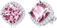 wholesale 925 Sterling Silver CZ Simulated Birthstone Sparkle Halo Square Stud Earrings-October Birthstone