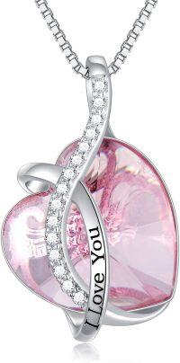 wholesale 925 Sterling Silver Austrian Crystal 12 Birthstone Heart Pendant Necklace for Women-K-October