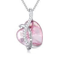 wholesale 925 Sterling Silver Heart Pendant With Red Stone And I Love You Text-K-October