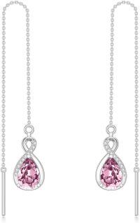 wholesale 925 Sterling Silver 12 Birthstone Infinity Threader Drop Earrings for Women-10-Oct-Pink