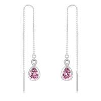 wholesale 925 Sterling Silver 12 Birthstone Infinity Threader Drop Earrings for Women-10-Oct-Pink